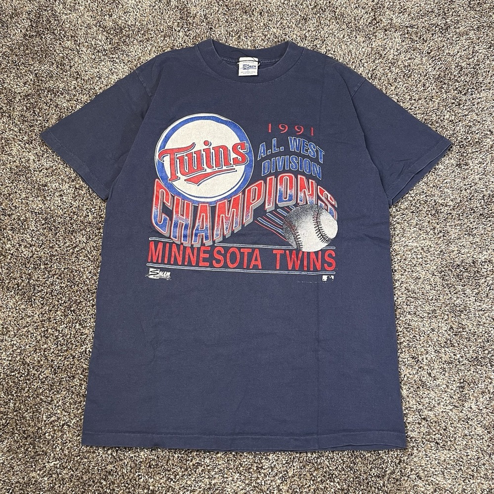 VTG 1991 Champions World Series MLB Mens Size L Baseball T-Shirt Twins Salem USA